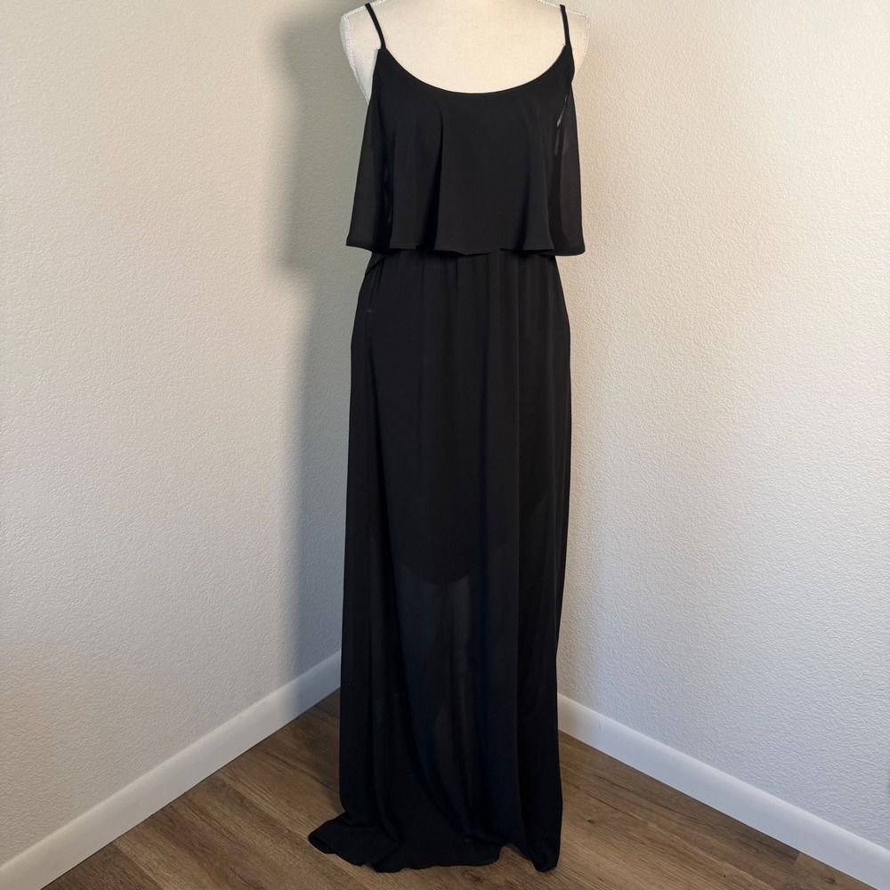 Show Me Your Mumu Maxi Dress Womens Medium Black Tiered‎ Popover Chiffon Boho